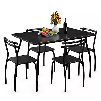 5 Pcs Dining Set Table And 4 Chairs Home Kitchen Room Breakfast Furniture Black • $134.99