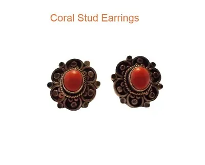 Silver Coral Earrings Vintage - Coral Earrings Sterling -Silver Floral Earrings • $20