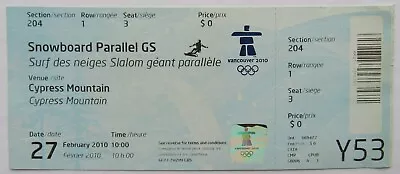 2010 Vancouver Olympics Snowboard Parallel GS Ticket Jasey Anderson Canada Gold • $16.99