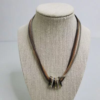 Mixed Metal Necklace Rhinestone Multi Strand Gray Gold Tone Silver Tube • $7.50