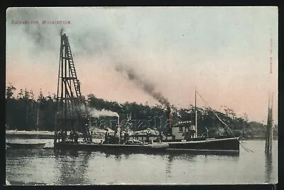 WA Lopez Island SCARCE LITHO PC 1908 STEAM TUG BEAVER & PILE DRIVING BARGE • $24.99