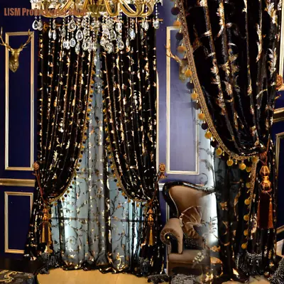 $215.77 • Buy Modern Curtain Black Gold European Luxurious Velvet Bronzing Window Door Valance