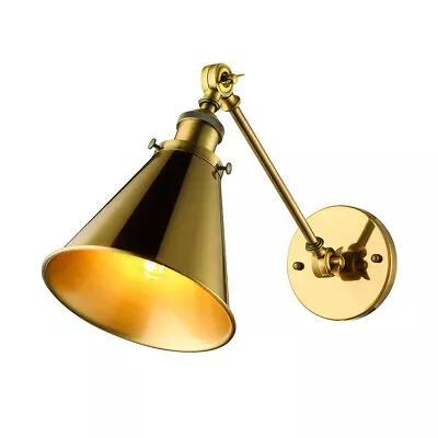 Vintage Antique Brass Wall Lamp In Cone Shade Industrial Metal Single Wall Light • $49
