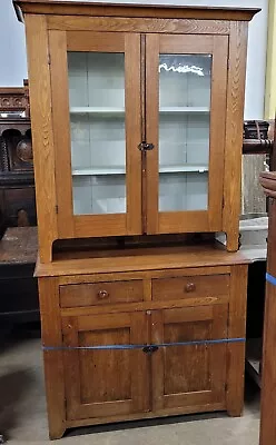 Antique Country Oak 2 Pc Dutch Cupboard • $585