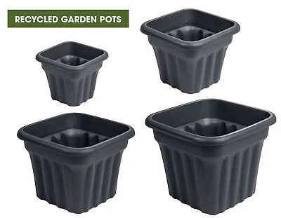 Black Plastic Plant Pots 5 16 25 50 Litre Large Flower Pot Strong Garden UK Made • £7.49
