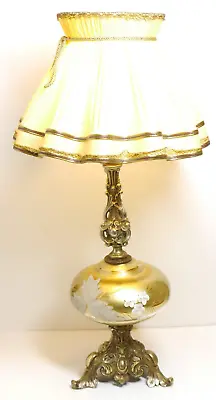 Vtg Reverse Gold Painted & Enameled Flowers Glass & Metal Table Lamp Germany • $69.95