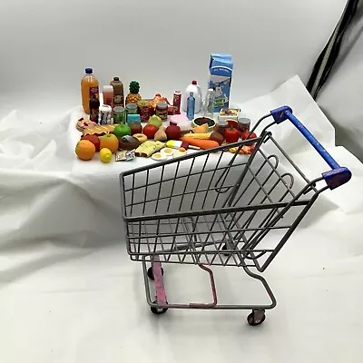 Grocery Mini Shopping Cart Lot Of Foods Fruits Vegetables Milk Playset Lot • $27.99