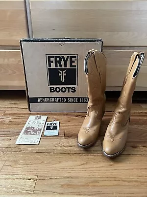 Vintage Frye Honey Leather Western Cowboy Boots Womens 7 1/2 #7052 Original Box • $50