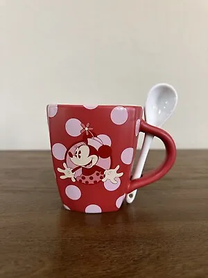 New Disney Parks Minnie Mouse Red/white Polka Dot Square Mug With Spoon • $12