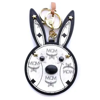 MCM Rabbit Mirror Key Ring Key Holder Bag Charm Logo Pattern White Length 16cm  • $138.79