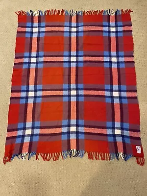 Vintage Wool TROY ROBE Blanket 100% Wool Red And Blue Tartan Plaid 48”x 52” • $28