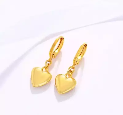 24ct/9ct Yellow Gold GF Ladies Heart Leverback Drop/Dangle Earrings • £4.99