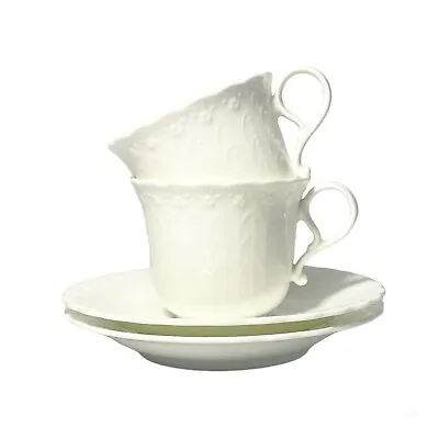 Mikasa “White Silk” Pair Of Bone China Tea Cups 2 3/4” 6oz & Saucers 6 1/4” • $29.99