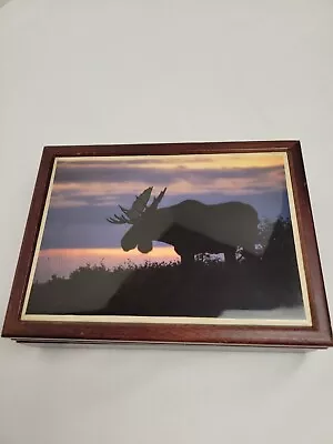 Wood Dresser/Jewelry/Trinket Box Moose Alaska Scene Tile Inlay Lid 6.5  X 5  R4 • $9.74