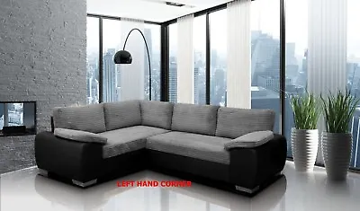£749 • Buy Corner Sofa Bed Enzo Grey Black Brown Jumbo Cord Fabric With Storage 