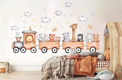 Safari Animals Train Elephant Lion Giraffe Zebra Removable Wall Decal Sticker  • $47.50