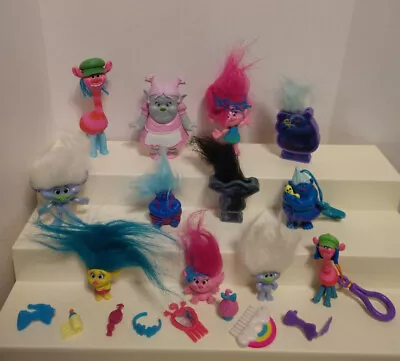 Mixed Variety Lot Of 12 Mini TROLL Dolls & Friends Figures & Hair Accessories • $11.01