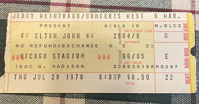 Elton John July 29th 1976 Chicago Stadium Concert Ticket Stub • $24.99