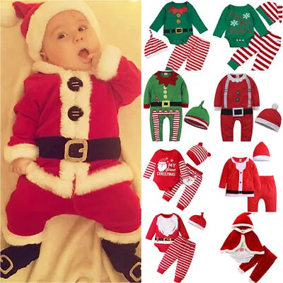 Kids Baby Christmas Santa Claus Cosplay Warm Fancy Dress Xmas Outfits Suits Gift • £10.25