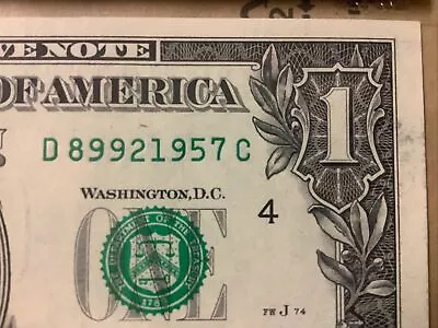  D  District ONE DOLLAR BILL ☆ Uncirculated ☆ Consecutive Birthyear ☆ FW Print • $8.99