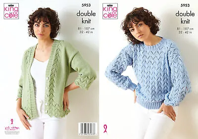 King Cole Ladies Double Knit DK Knitting Pattern Lace Sweater & Cardigan 5953 • £4.99