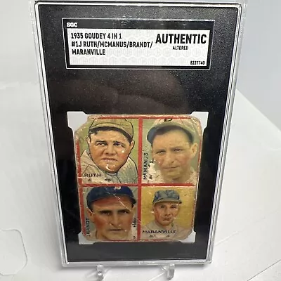 1935 Goudey 4 In 1 Babe Ruth McManus Brandt Maranville #1 SGC • $1685.23