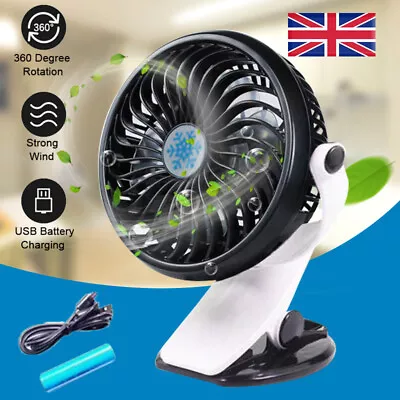 Rechargeable Mini Cooling Fan Clip On 3Speeds Desk Stroller Portable Fan USB UK • £5.77