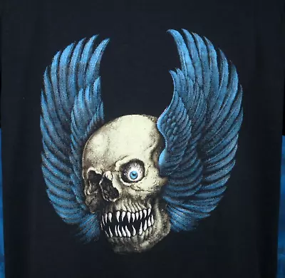 Vintage 80s WINGED SKULL CARTOON T-Shirt M/L Single Stitch Skeleton Biker Thin • $29.99