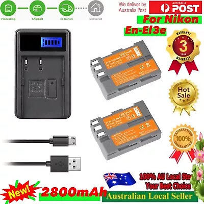 2x EN-EL3e Battery 2.8A +Charger For Nikon D700 D90 D50 D70s D300S D300 D80 Came • $36.98