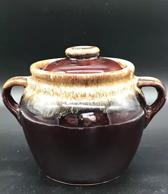 Vintage Brown Drip Glaze McCoy USA Pottery Lidded Crock With Handles 5.5” • $30