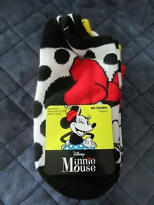 Disney Minnie Mouse No-Show Girls Socks-5 Pair-Size 6-8 1/2-New • $6.99