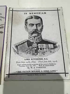 In Memoriam Of Lord Kitchener Card Died June 6th 1916 • £4.99
