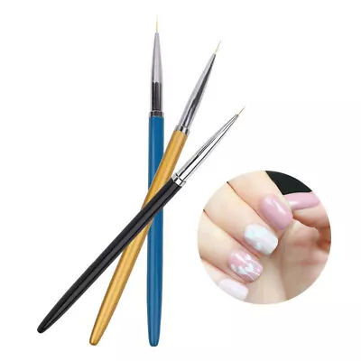 3pcs Nail Art Brush Liner Pens Metal Handle For UV Gel Polish Painting Drawing L • $7.57