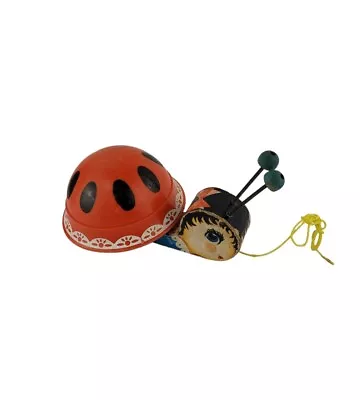 Fisher Price Wood Pull Toys Wooden Ladybug Vintage Red Made In USA • $14.99