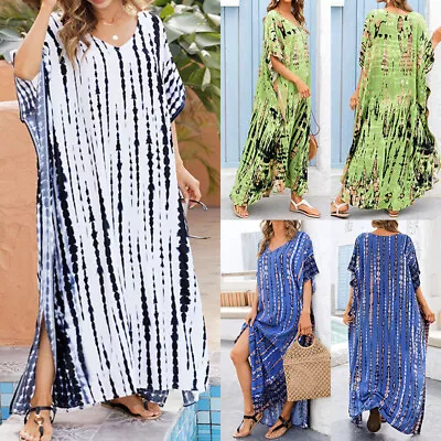 Women Kaftan Kimono Beach Dress Cover UP Maxi Dress Beachwear Boho Holiday • $10.44