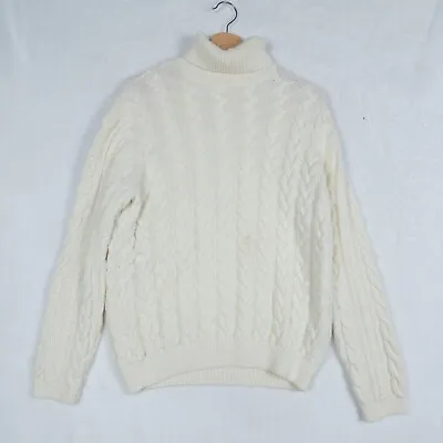 Zara Sweater Mens Medium Ivory Turtleneck Chunky Cable Knit Fisherman Wool Blend • $25.99