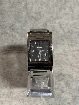 Fossil Arkitekt Watch Men Silver Tone Rectangle Black Dial Date Untested • $25