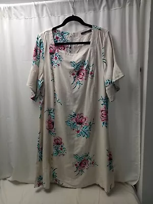 ❤️ Marks And Spencer Beige Patterned Linen Mix Dress Size XL Vgc • £4.99