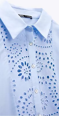 Zara 100% Cotton Blue Dress Embroidered Cutwork SS2023 Sz XL New +Tags RRP$75.95 • $59.50