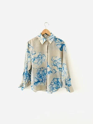 £24.99 • Buy Second Female Berit Blue Floral Voile Crinkle Oversized Shirt Size XS UK 8