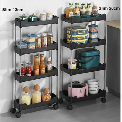 4 Tier Trolley On Wheels Kitchen Storage Cart Slim Bathroom Laundry Storage Rack • £12.98