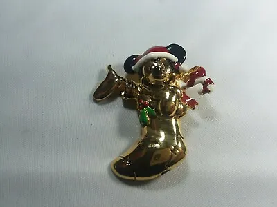 Vtg Disney Mickey Mouse In Stocking Napier Christmas Goldtone Enamel Brooch Pin • $17.93