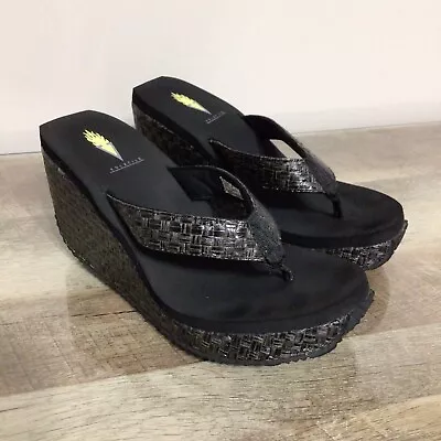 Volatile Wedge Flip Flops Sandals Women's 8 Platform Slip On Woven Rattan • $24