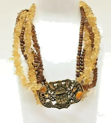 AMY KAHN RUSSELL Necklace Sterling Citrine Amber Freshwater Pearl 5-Strands RARE • $425.84