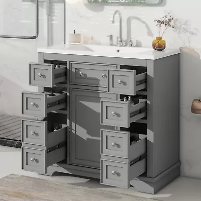 36  Freestanding Bathroom Vanity Bathroom Cabinet With Sink Combo And 6 Drawers • $298.99