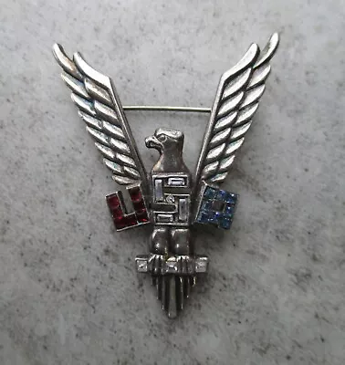 WW2 Sterling Red White & Blue  V FOR VICTORY  USA  Eagle Wings Pin BOOK Piece! • $99