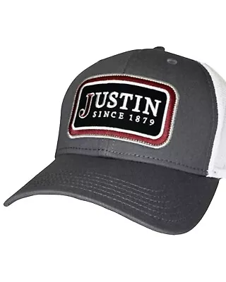 Justin Men's Logo Embroidered Patch Mesh Back Cap Grey • $28.74