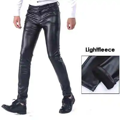 Men Pants PU Leather Trousers Wet Look Stretch Plush Motorcycle Pants • $54.78