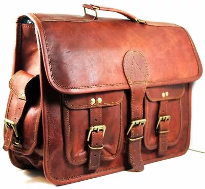 Men's Genuine Messenger Shoulder Business Laptop Leather Brown Bag • $94.05
