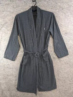 Polo Ralph Lauren Robe Mens Small Gray Flannel Belted Pockets Knee Length Pony • $11.90